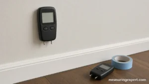 Best wall moisture meter checking a painted drywall wall near the baseboard