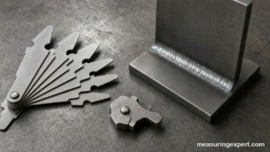 Best weld fillet gauge set on a workshop bench beside a welded steel T-joint