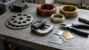 Best wire gauge tool options on a workbench with copper wire and a micrometer