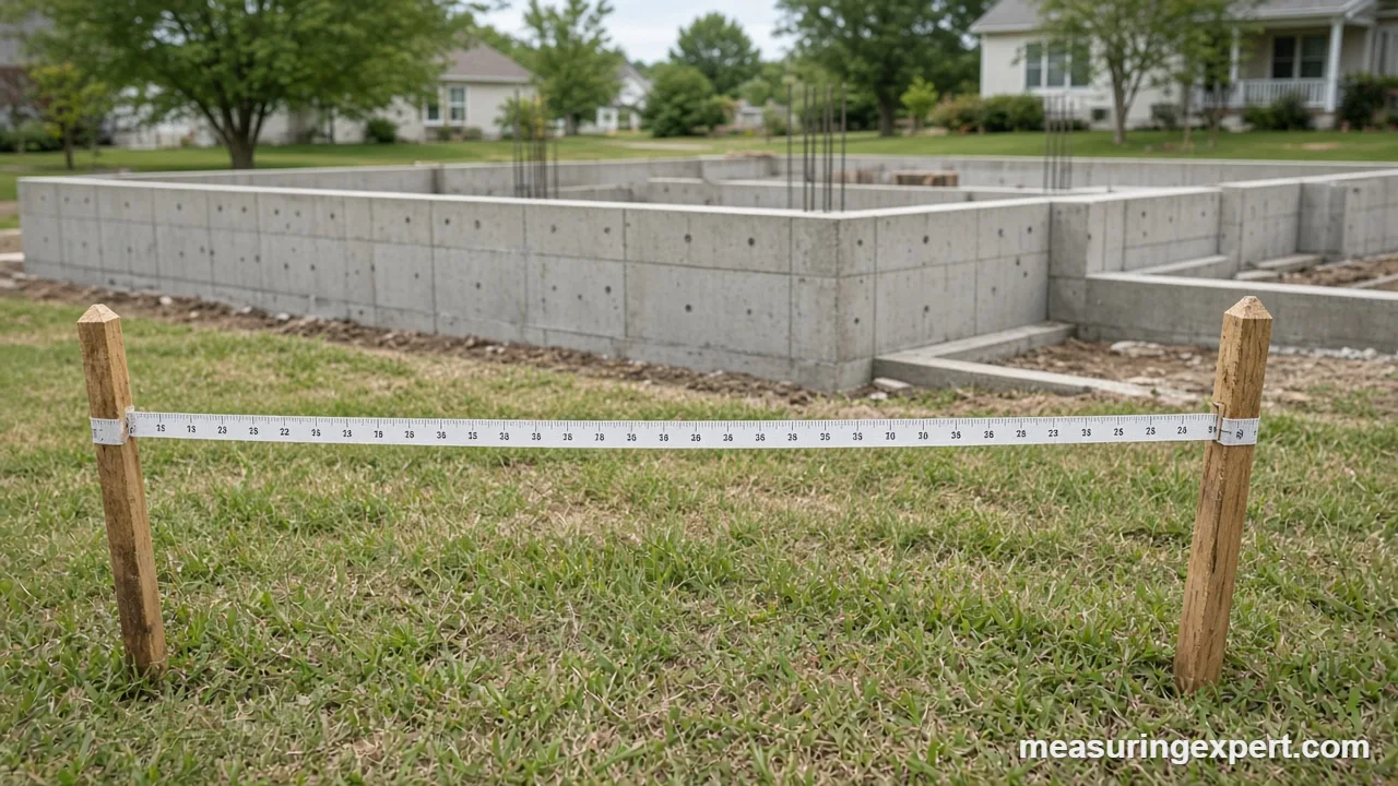 Surveyor stake and tape showing building setbacks near a property line