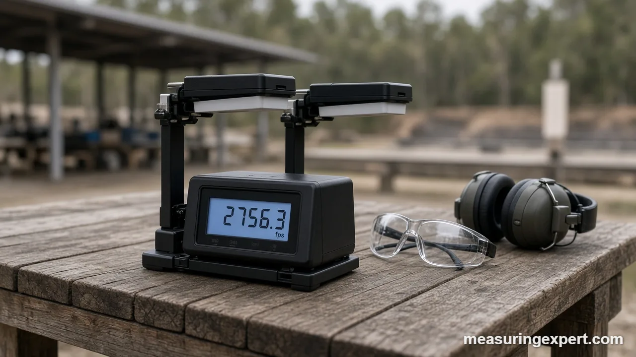 Chronograph display reading bullet speed in fps
