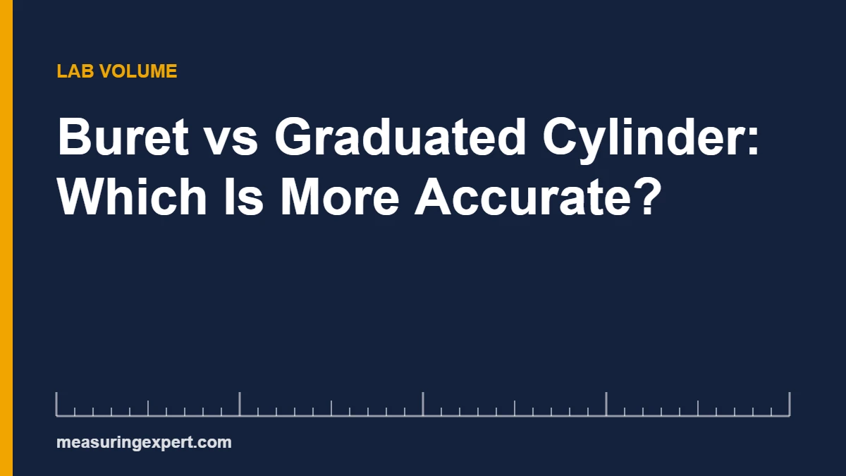 Buret vs graduated cylinder accuracy: a Class A 50 mL buret is within 0.05 mL, a 100 mL cylinder within about 0.4 mL