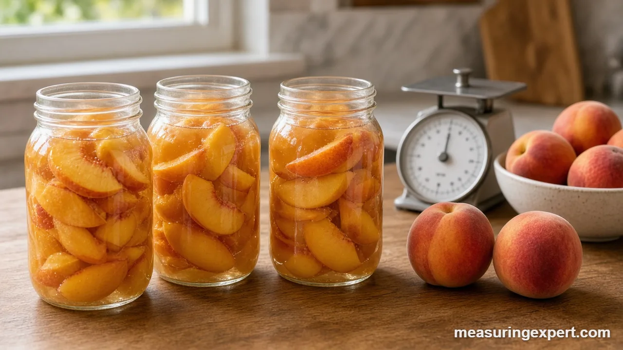 Fresh peaches on a kitchen scale before canning fruits