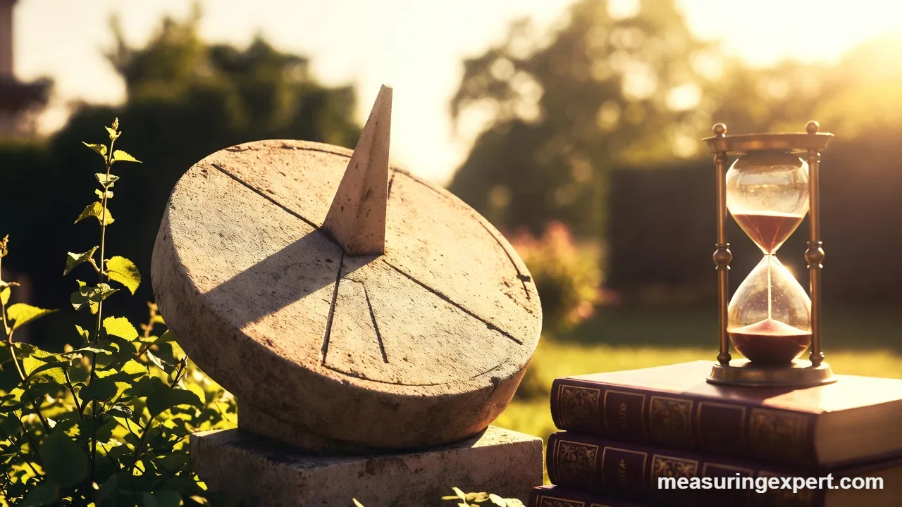 Sundial and hourglass representing the days in a century