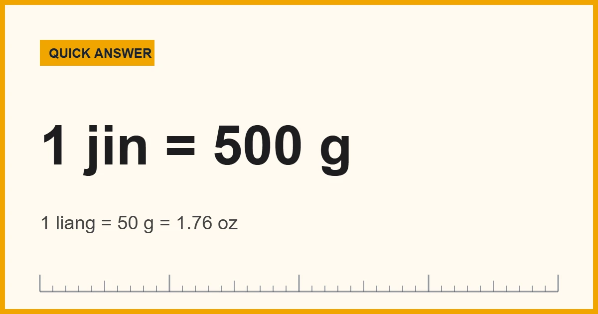 Chinese cooking measurements chart: 1 jin is 500 g and 1 liang is 50 g