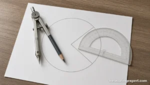 Compass and protractor used to measure angles and arcs in a circle