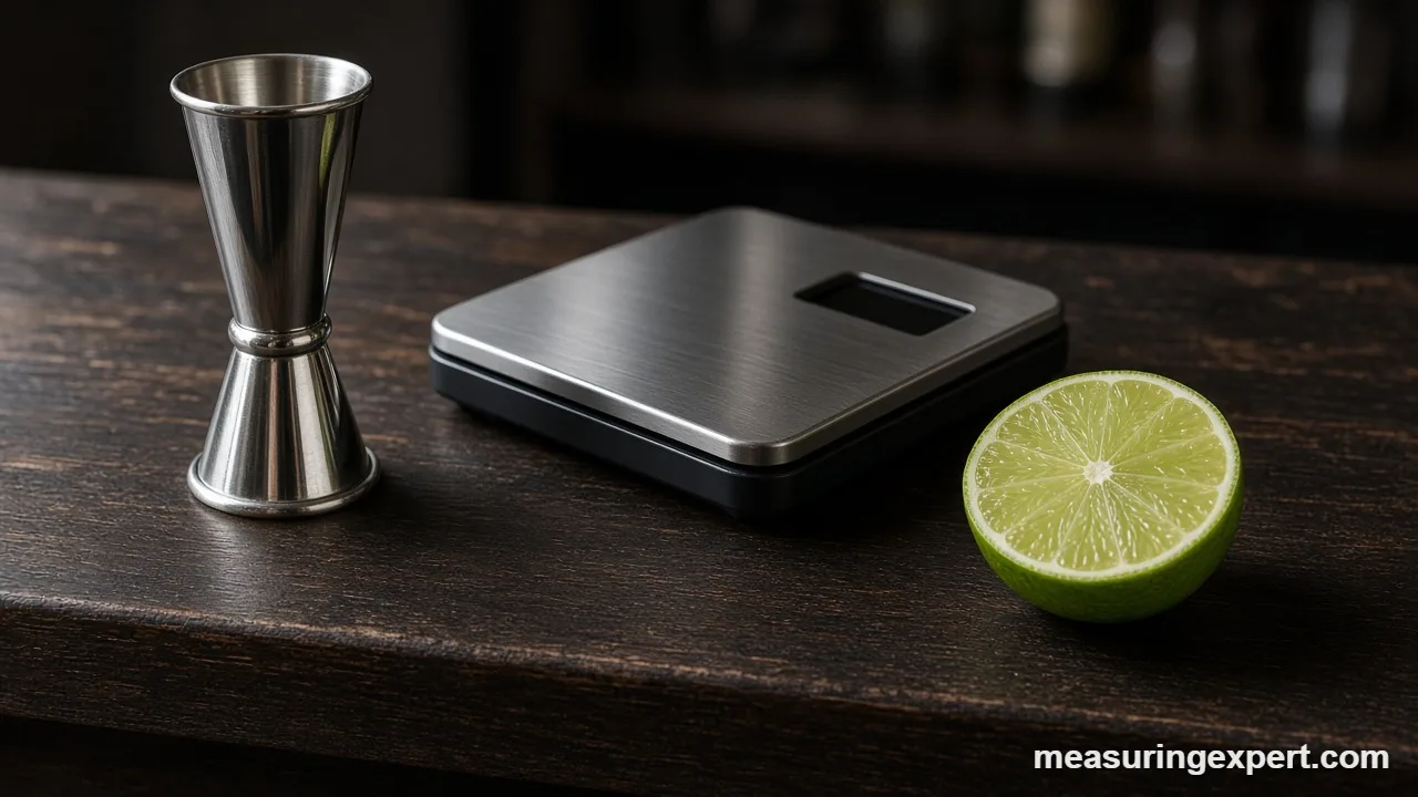 Measure ingredients for cocktails by weight with a digital scale