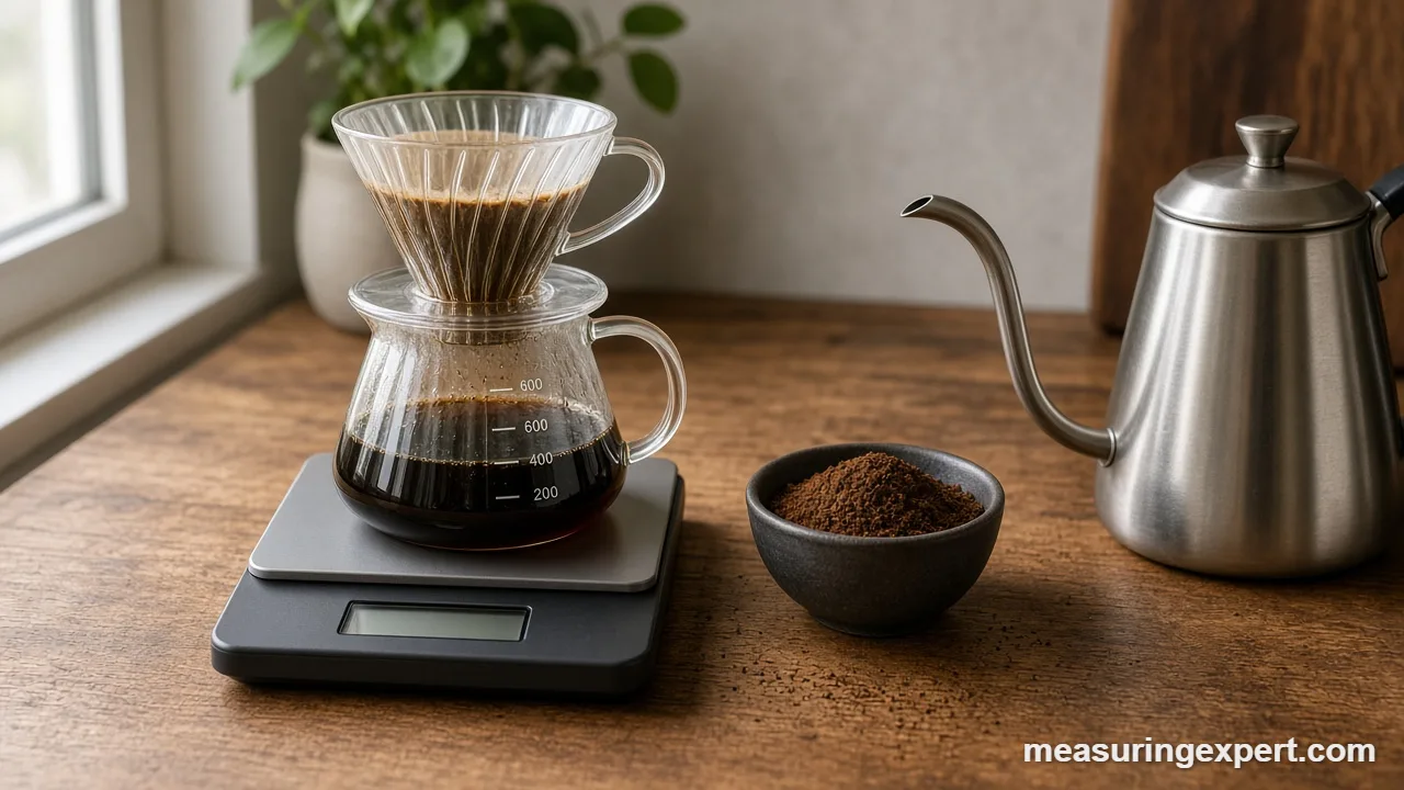 Coffee grounds and water for a coffee brewing ratio