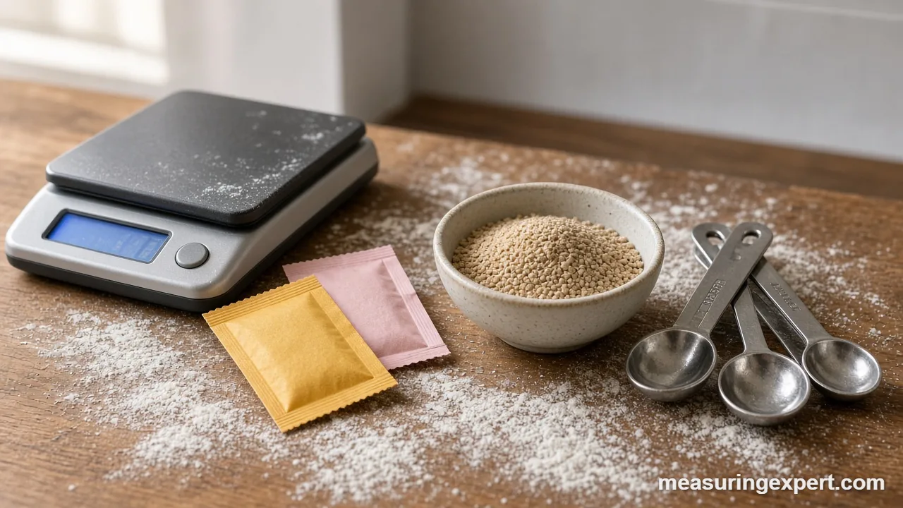 Block of fresh yeast and dry yeast granules side by side