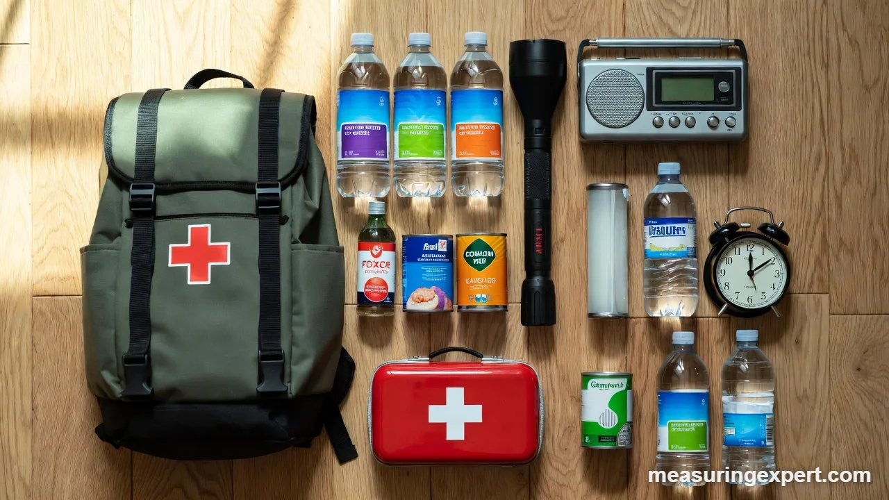 Emergency supplies and clock, counting 72 hours from a start time