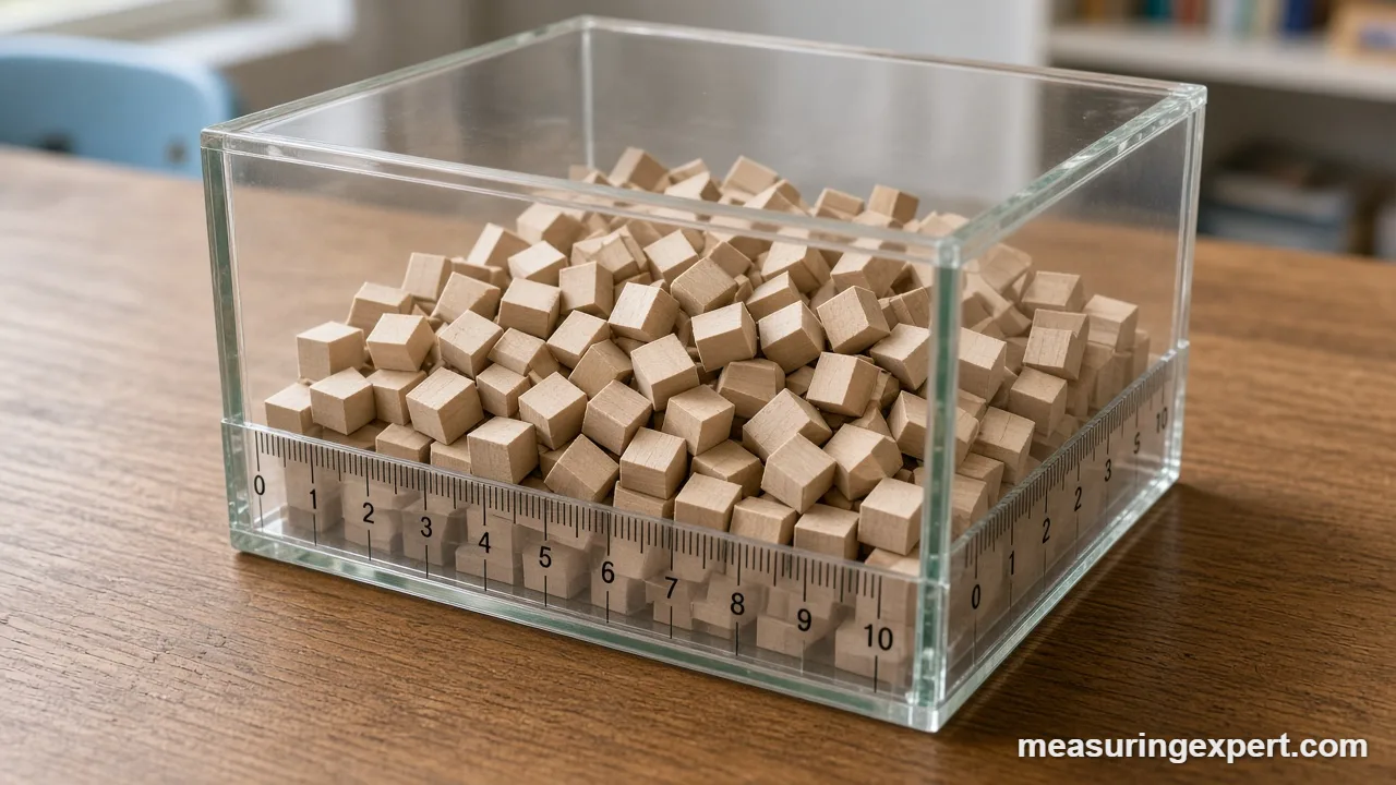 Measuring volume in cubic units with unit cubes