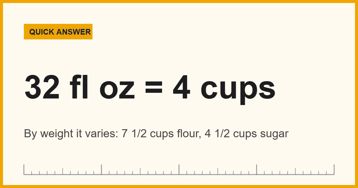 There are 4 cups in 32 oz of liquid, since 1 US cup holds 8 fluid ounces