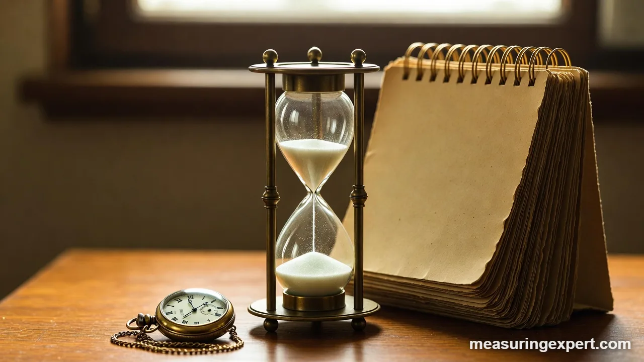 Hourglass and calendar showing how many days are in a decade