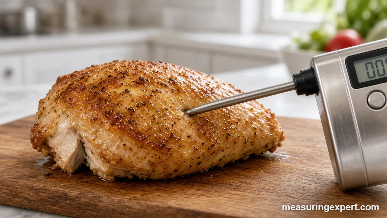 Digital thermometer checking a pot of frying oil