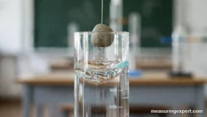 Rock lowered into a graduated cylinder, the displacement method for volume