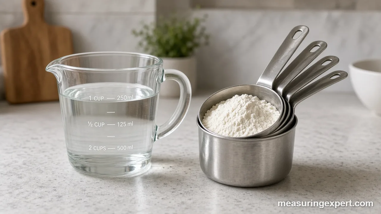 Using a dry measuring cup and a liquid cup