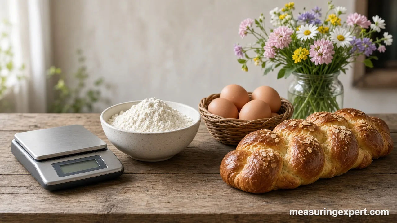 Weighing eggs for Easter baking on a kitchen scale