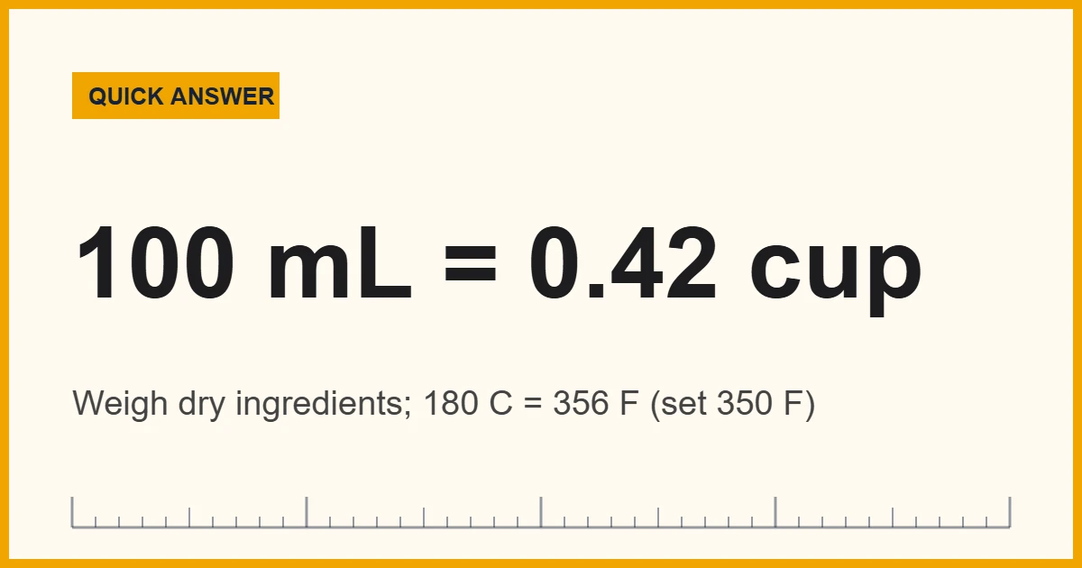 Chart showing how to convert European recipes from grams, mL and Celsius to US cups and Fahrenheit