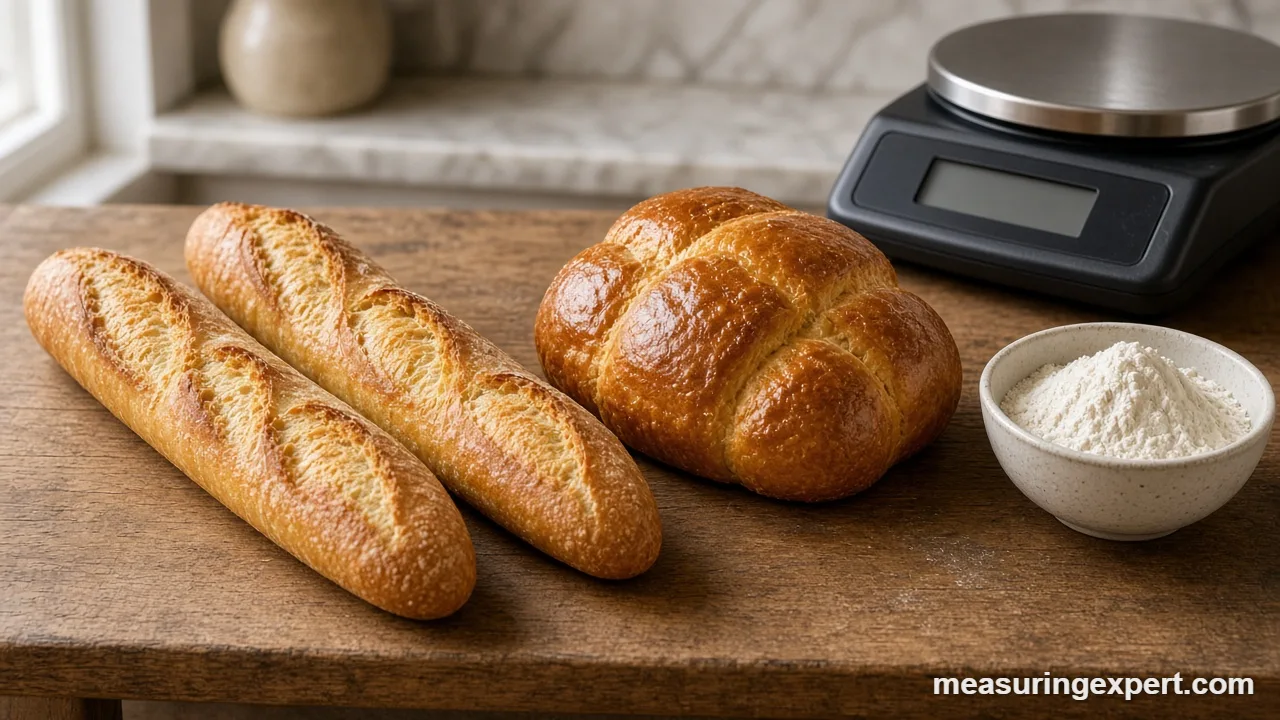 French baking measurements for brioche: a golden brioche loaf on a wooden board
