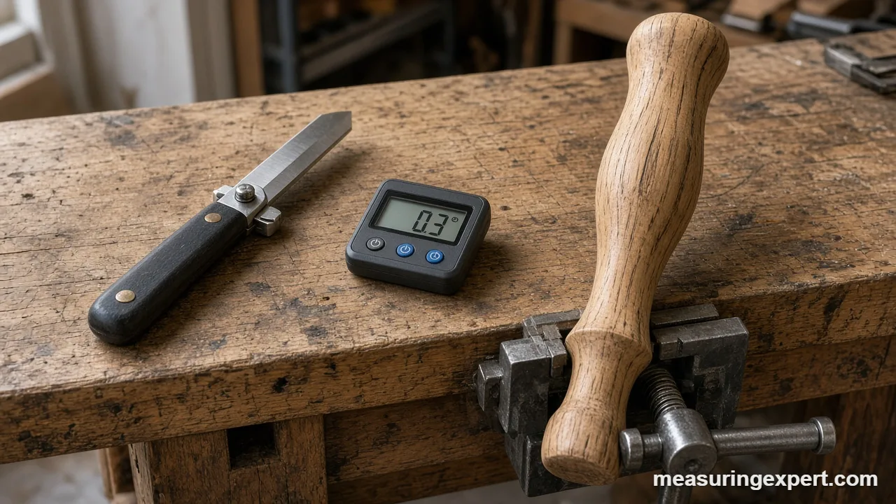 A T-bevel used to measure angles for furniture joints