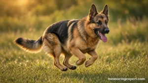 German Shepherd speed running across a field