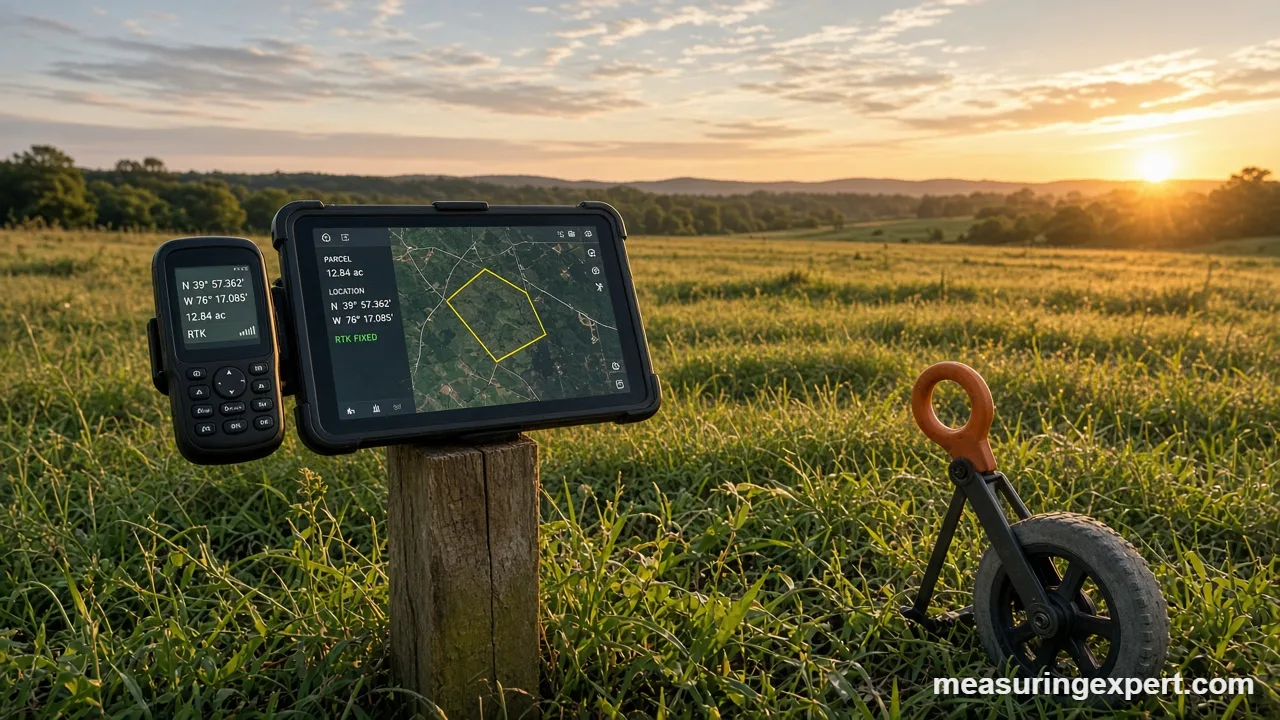 GIS land measurement fieldwork with a handheld GPS receiver and tablet map