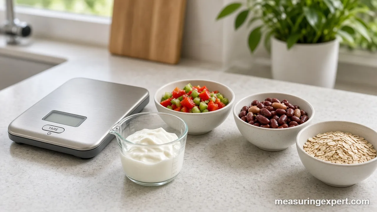 Cooked beans and oats portioned to measure gut healthy foods