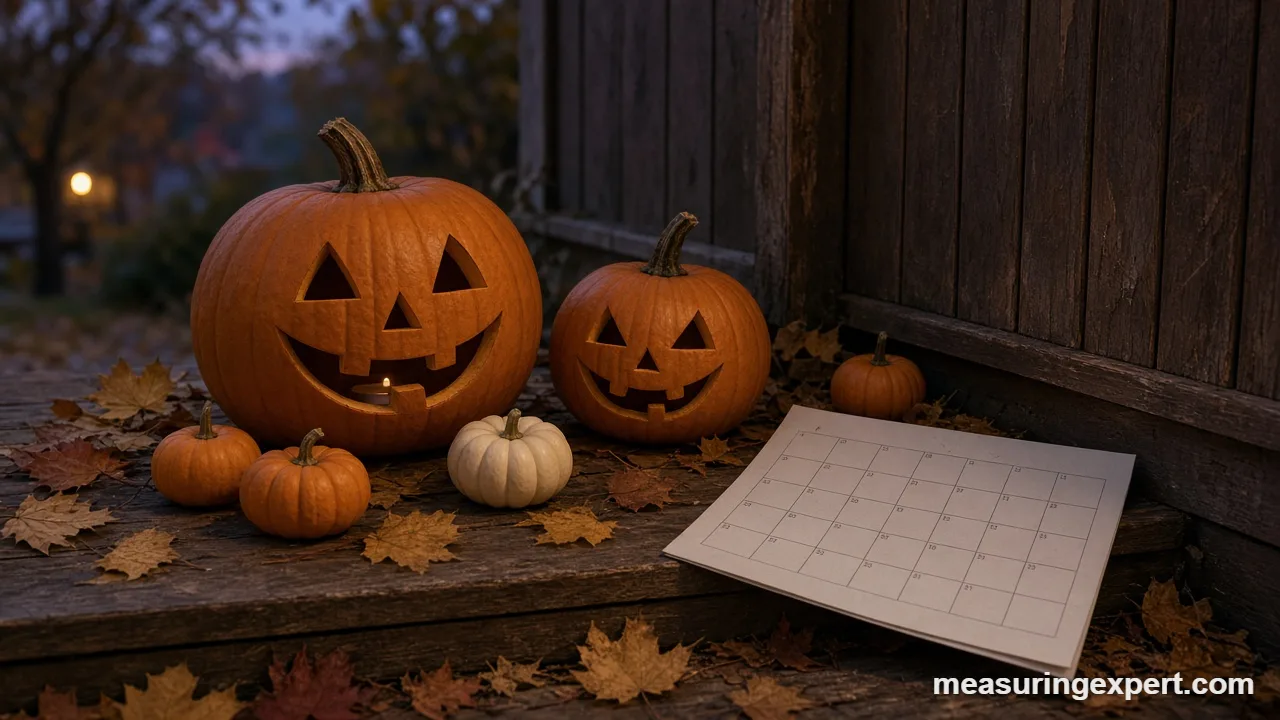 Autumn pumpkins marking the days until Halloween on October 31
