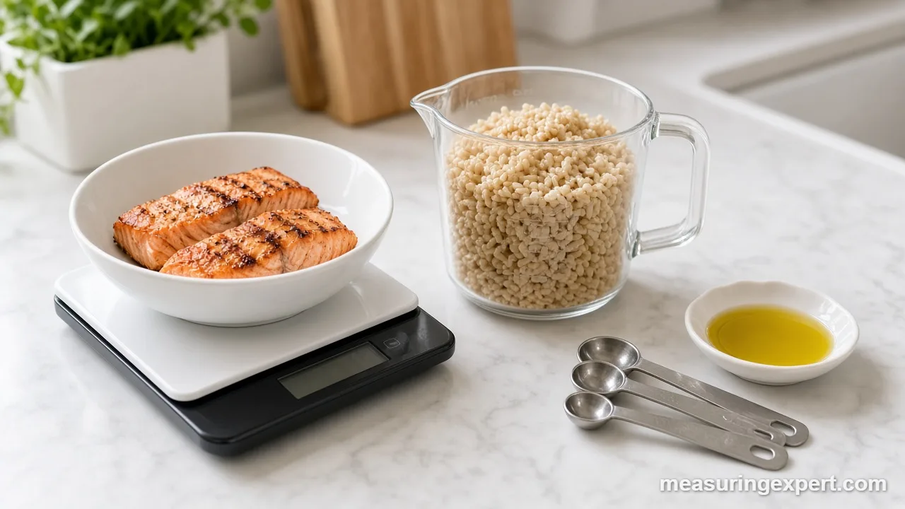 Salmon and rice measured as heart-healthy meal portions
