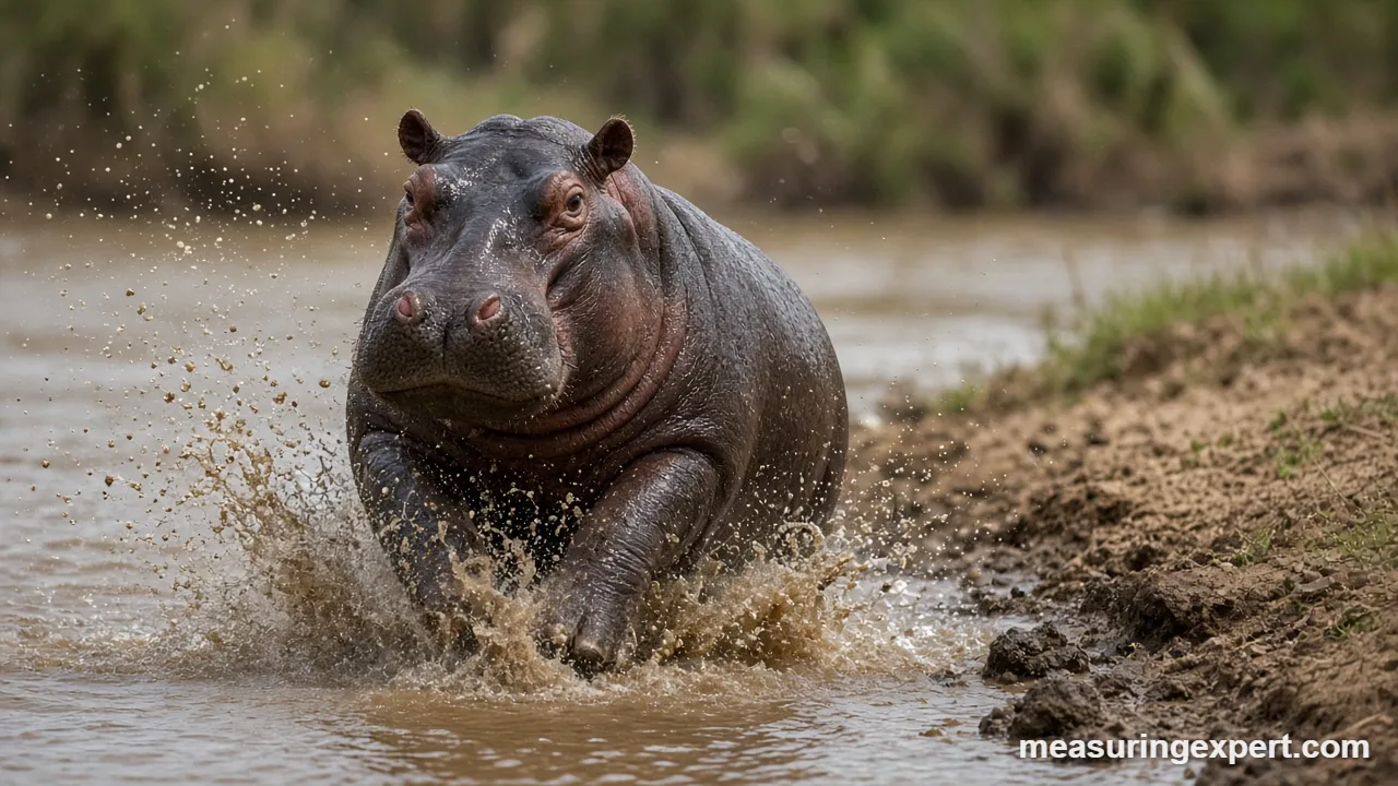 Hippo speed charging out of a river