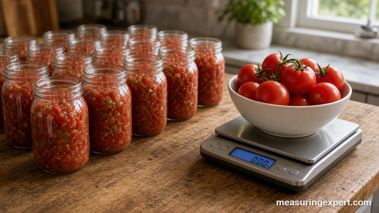 Weighing tomatoes for a homemade salsa batch on a digital scale