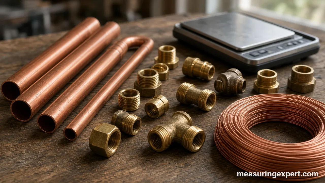 How dense is copper: pipes and wire on a bench