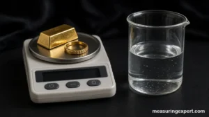 How dense is gold: gold bar on a precision scale