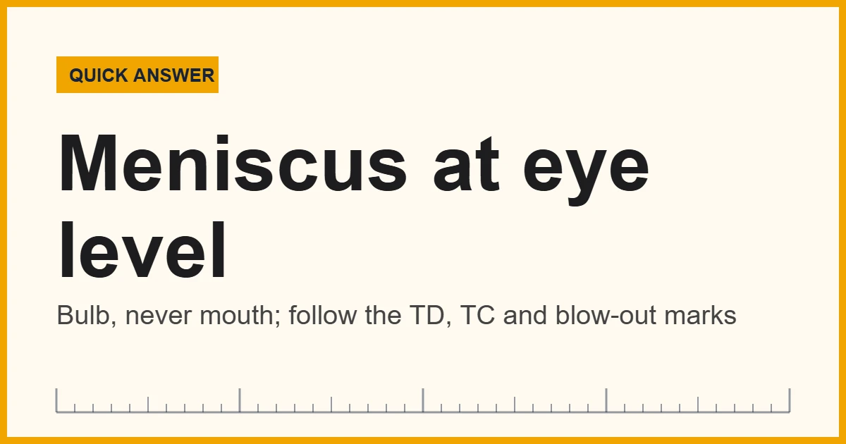 How to use a pipette: fill with a bulb and read the meniscus at eye level
