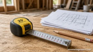 Tape measure with inch and centimeter scales for imperial to metric construction conversion