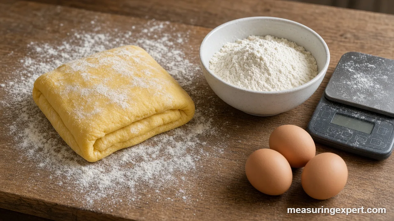 Fresh egg pasta dough and eggs for Italian pasta ingredients