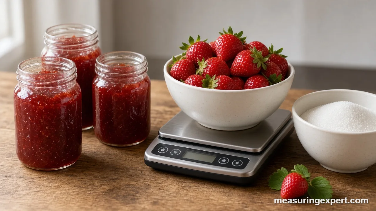 Filled jam jars with proper headspace on a counter