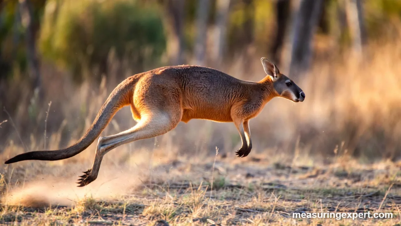 Red kangaroo run across the outback at full speed