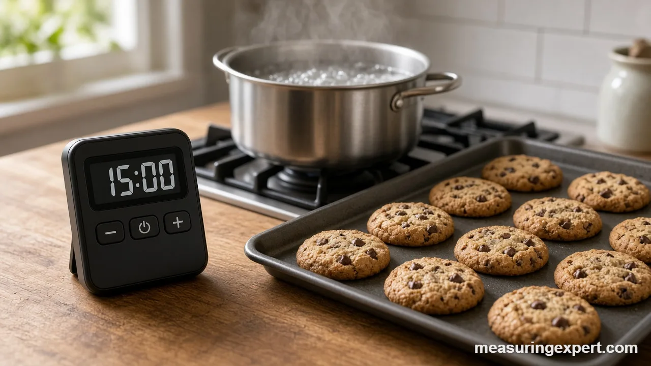 Digital and analog kitchen timer side by side on a countertop
