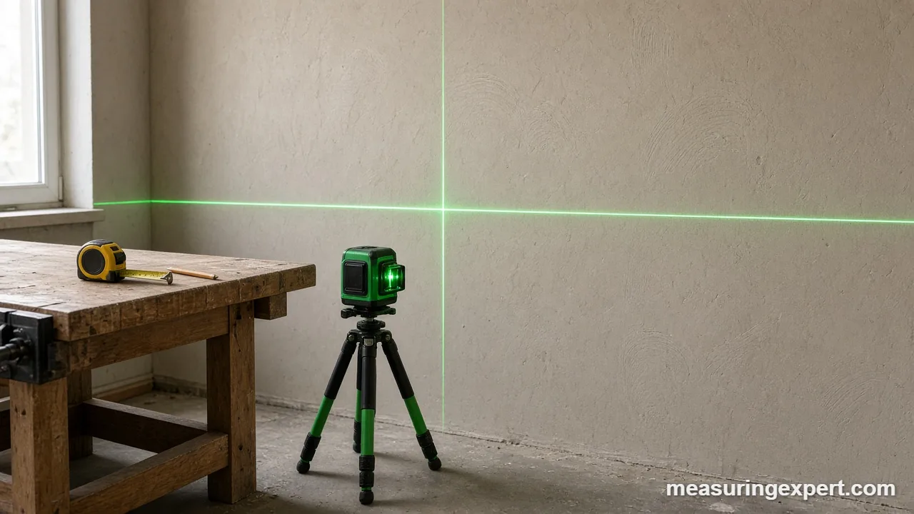 Cross-line laser projecting a level line to measure laser level angles