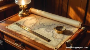 Antique sailing chart with a navigation divider, the league as a measurement of distance