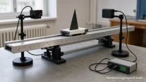 Light gates measuring speed on a physics track