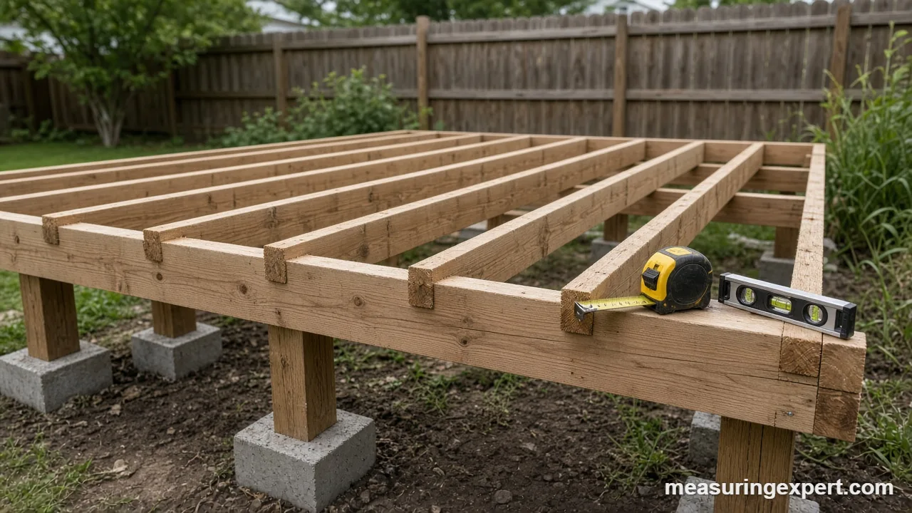Load bearing capacity check on a wooden deck frame with posts and concrete footings