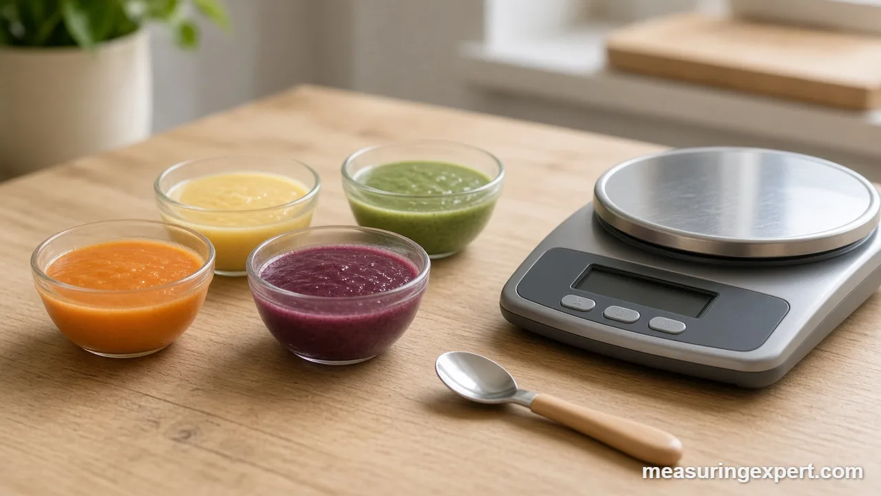 Measure baby food portions with a small spoon and a digital scale