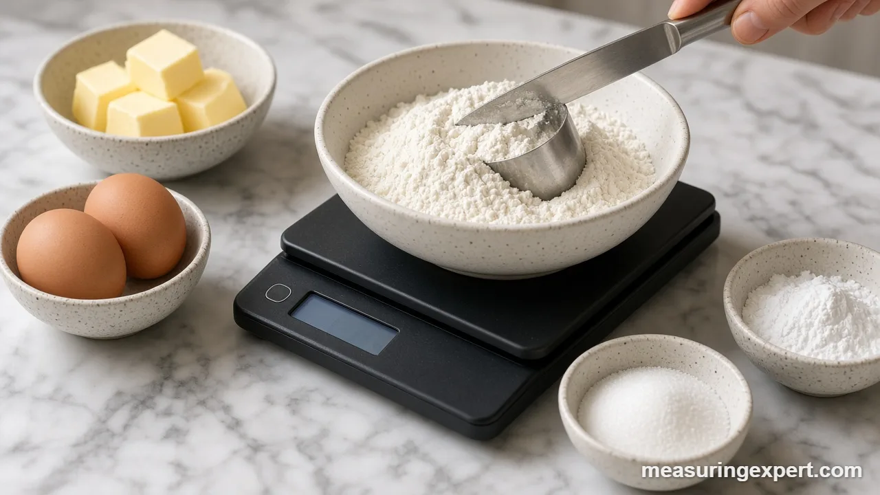 Measure baking ingredients with a kitchen scale