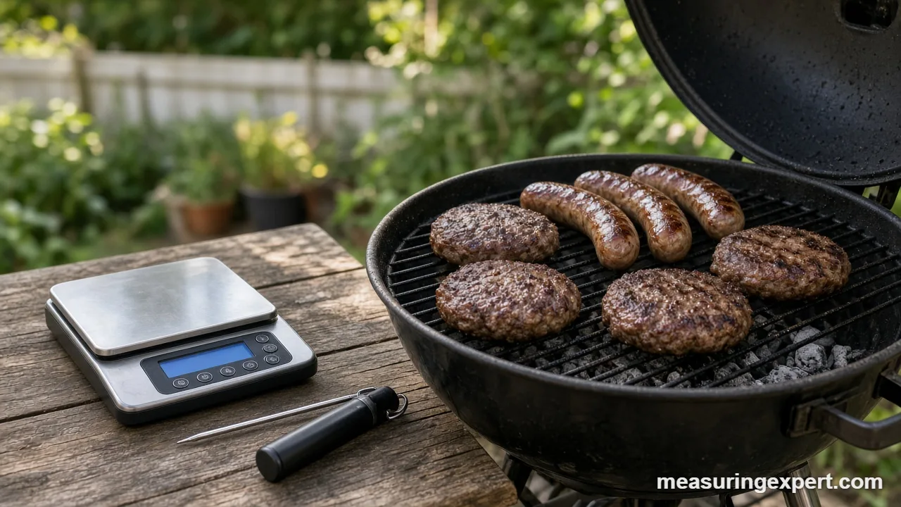 Burger patties weighed to measure summer BBQ ingredients