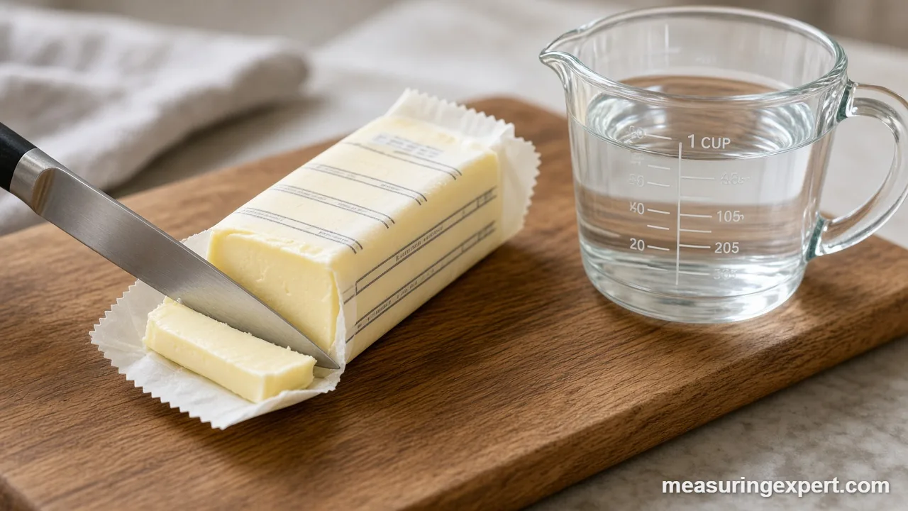 Measure butter with tablespoons and cups