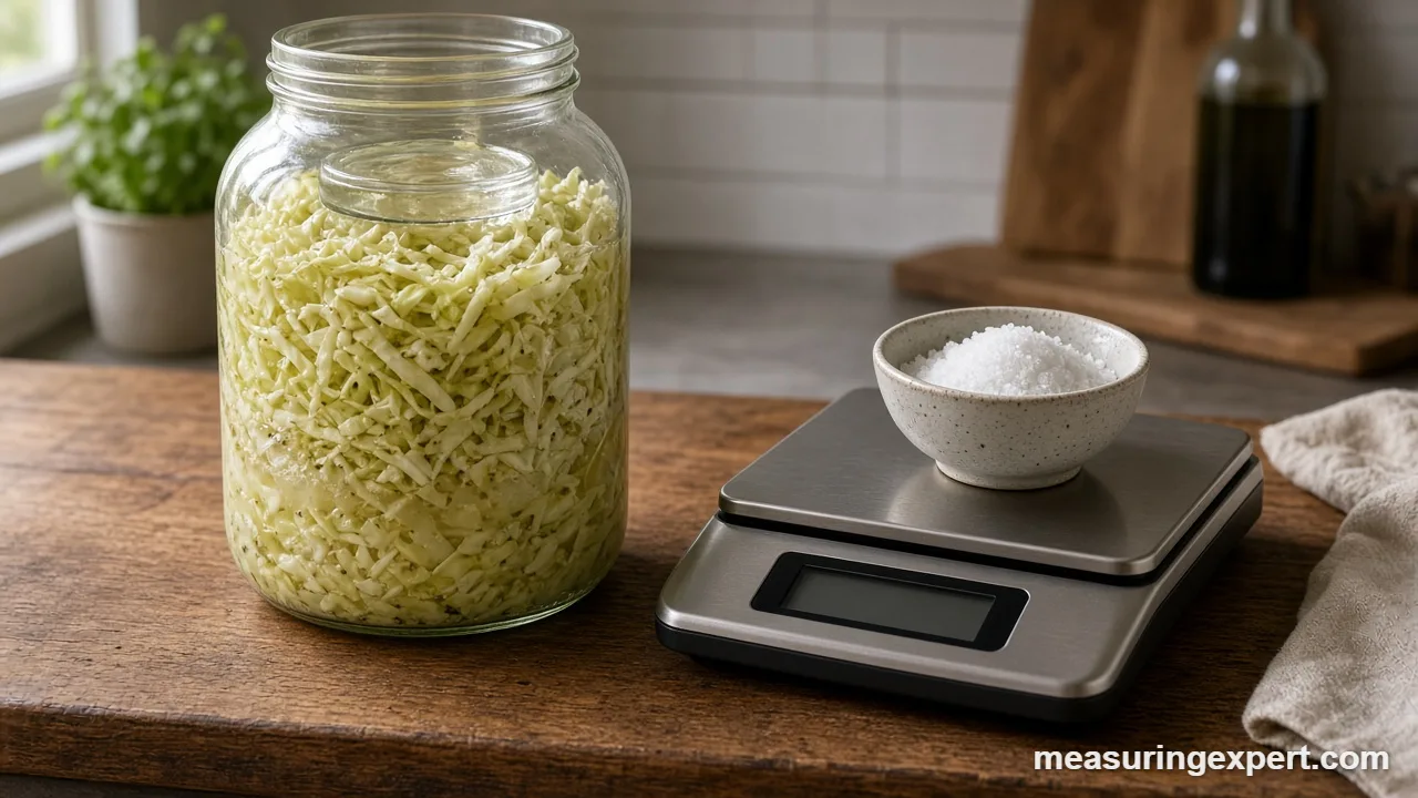 Jar of vegetables in brine, a way to measure ingredients for fermentation