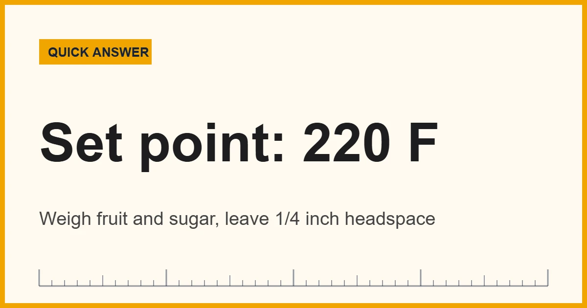 Measure ingredients for jam: set point 220 F (104.4 C) and 1/4 inch headspace