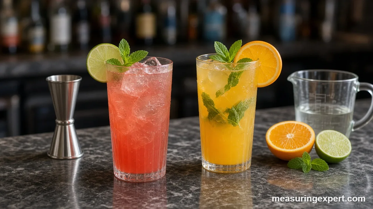 Measure ingredients for mocktails with a steel jigger and glass measuring cup